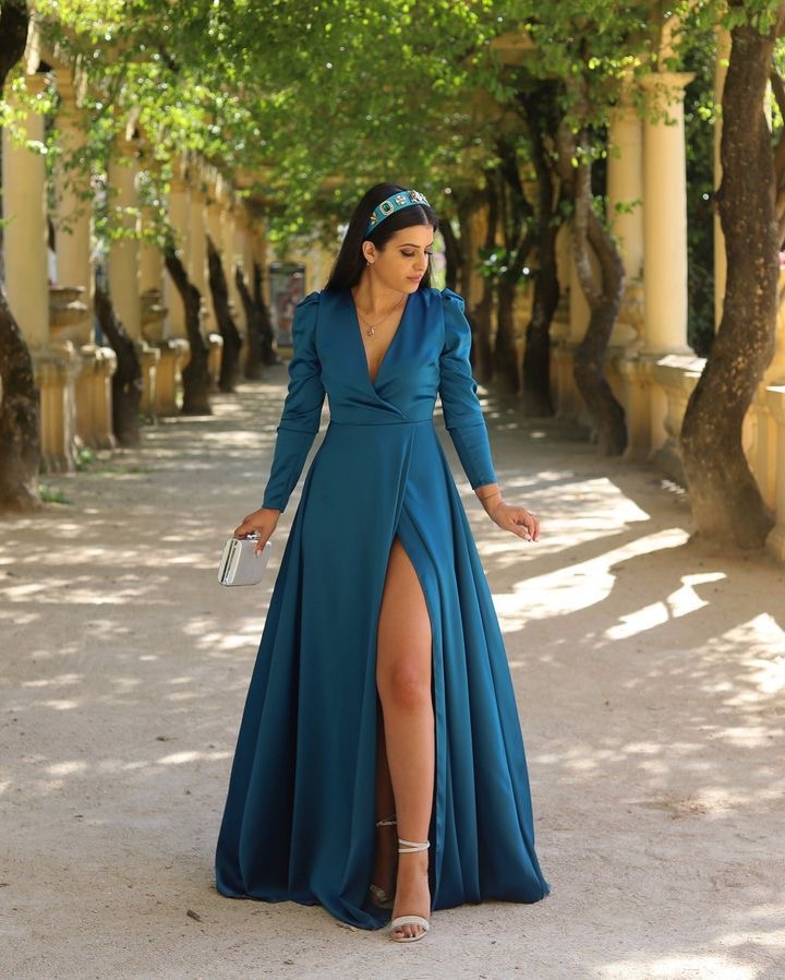 Regina Wrap Style Slit Satin Dress