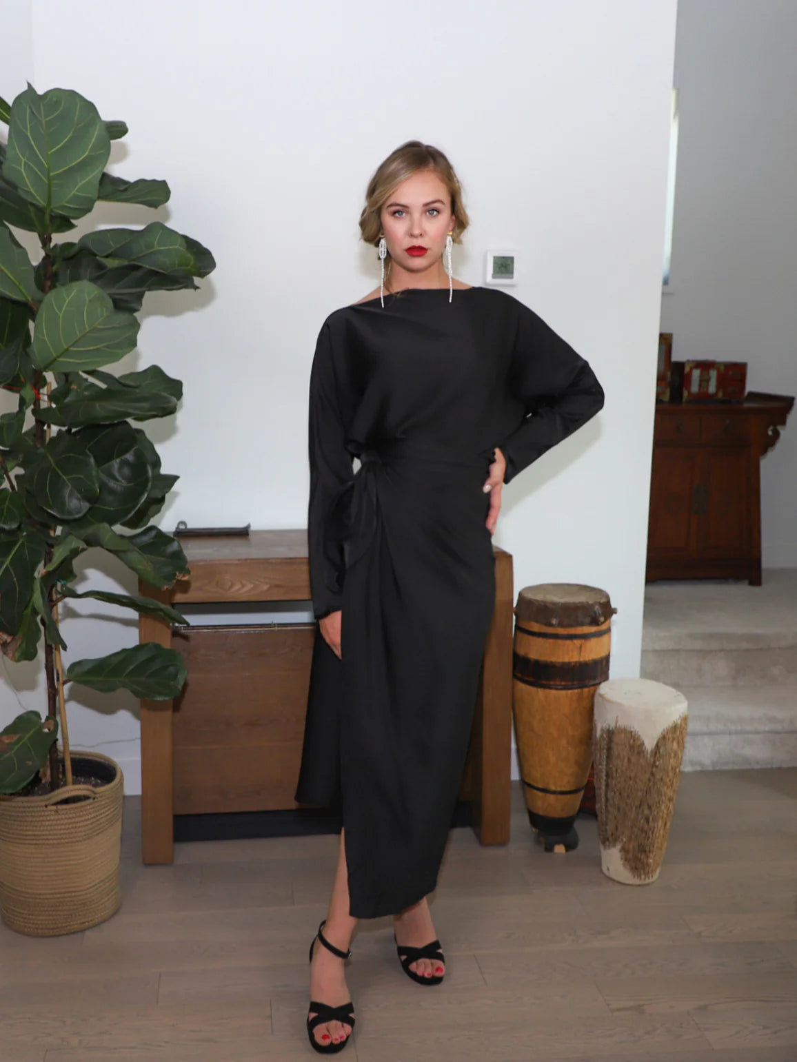 Jaqulene Wrap Satin Dress