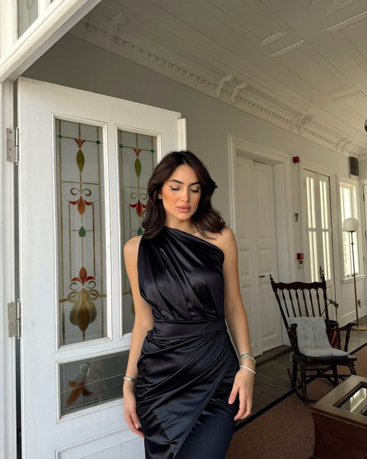 Romainia One Shoulder Satin Dress