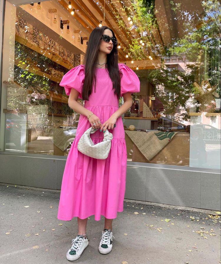 Leilani Pink Puff Sleeve Dress – The Scorleo