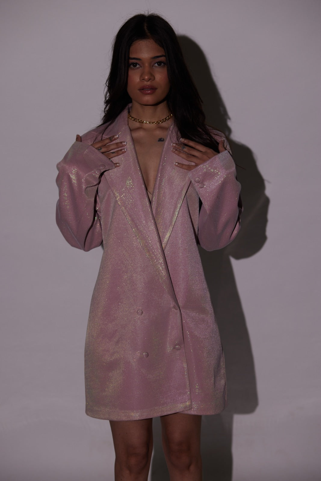 Pink satin outlet blazer dress